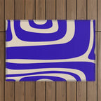 Abstract Minimalist Mid Century Modern Tiki Pattern in Cobalt Blue and Beige Outdoor Rug Gallery Image 1