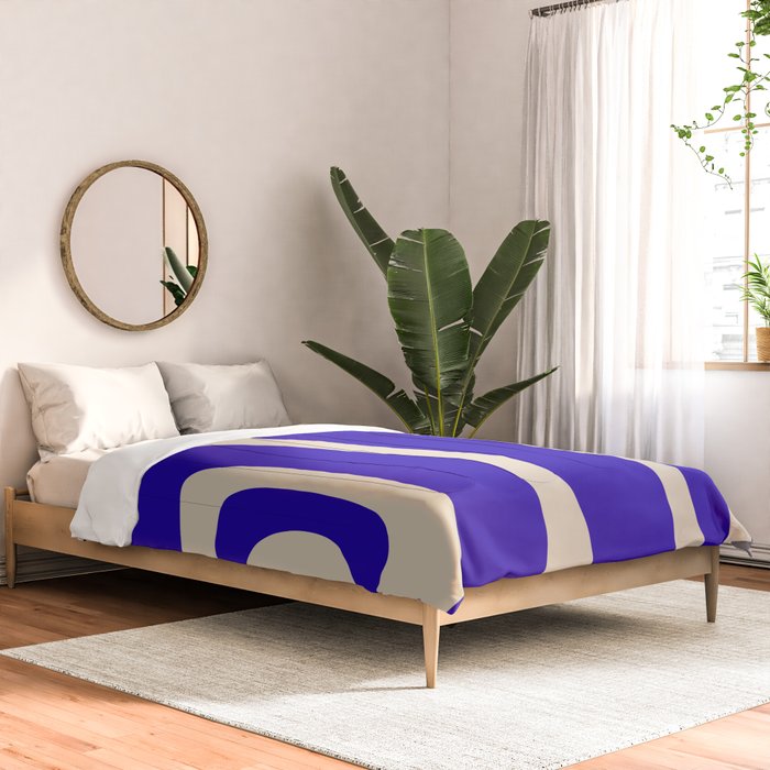 Abstract Minimalist Mid Century Modern Tiki Pattern in Cobalt Blue and Beige Comforter Gallery Image 2