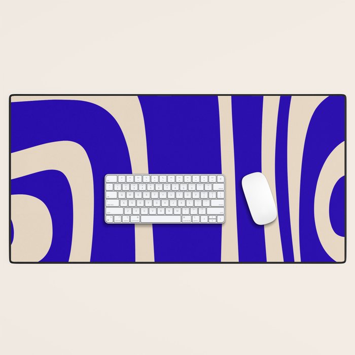 Abstract Minimalist Mid Century Modern Tiki Pattern in Cobalt Blue and Beige Desk Mat Gallery Image 1