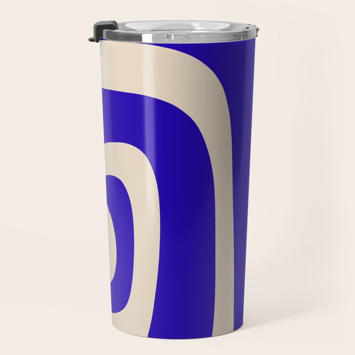 Abstract Minimalist Mid Century Modern Tiki Pattern in Cobalt Blue and Beige Travel Mug Gallery Image 3