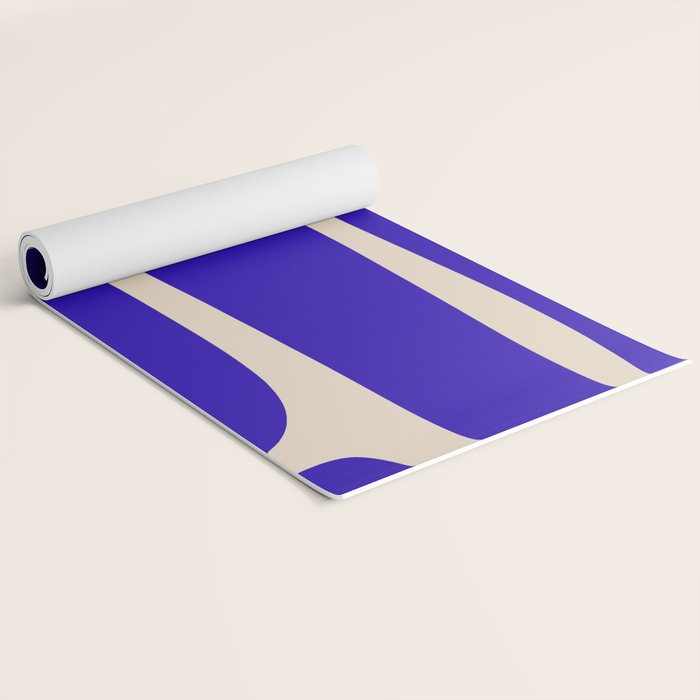 Abstract Minimalist Mid Century Modern Tiki Pattern in Cobalt Blue and Beige Yoga Mat Gallery Image 2