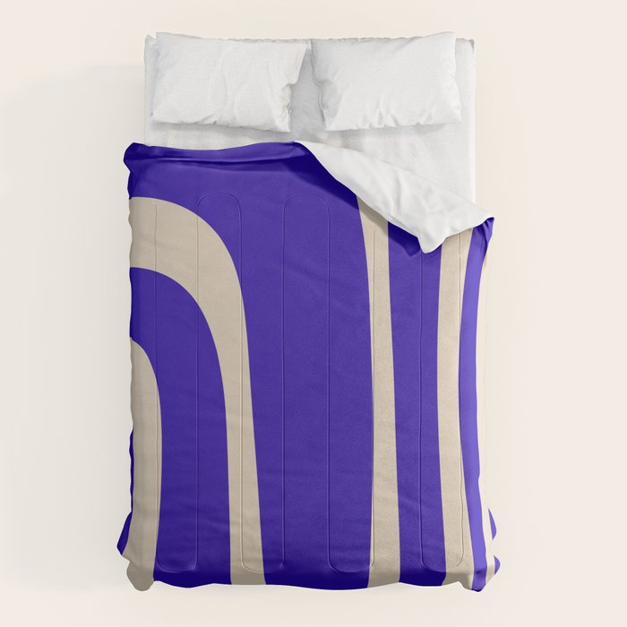 Abstract Minimalist Mid Century Modern Tiki Pattern in Cobalt Blue and Beige Comforter Gallery Image 6