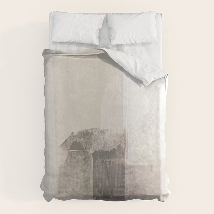 Beige and Brown Minimalist Abstract Painting Duvet Cover Gallery Image 1