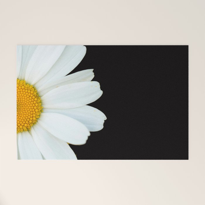 Hello Daisy - White Flower Black Background #decor #society6 #buyart Welcome Mat Gallery Image 1