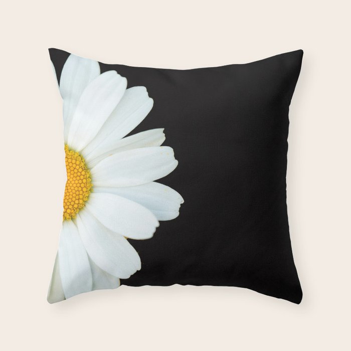 Hello Daisy - White Flower Black Background #decor #society6 #buyart Throw Pillow Gallery Image 1