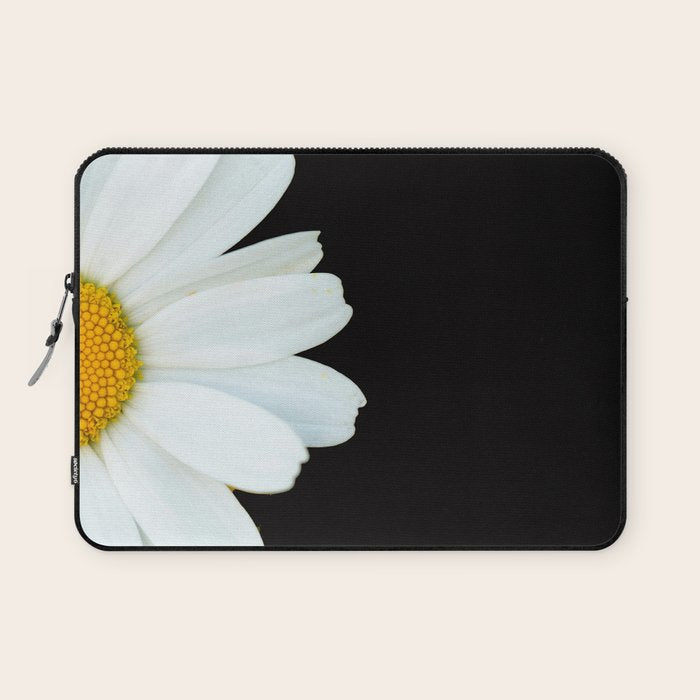 Hello Daisy - White Flower Black Background #decor #society6 #buyart Laptop Sleeve Gallery Image 1