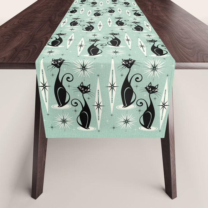 Mid Century Meow Retro Atomic Cats Mint Table Runner Gallery Image 1