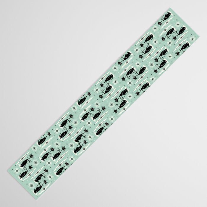 Mid Century Meow Retro Atomic Cats Mint Table Runner Gallery Image 3