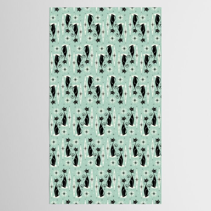 Mid Century Meow Retro Atomic Cats Mint Tablecloth Gallery Image 2