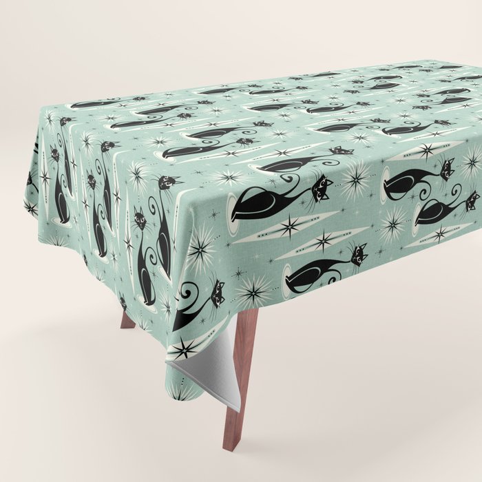 Mid Century Meow Retro Atomic Cats Mint Tablecloth Gallery Image 1