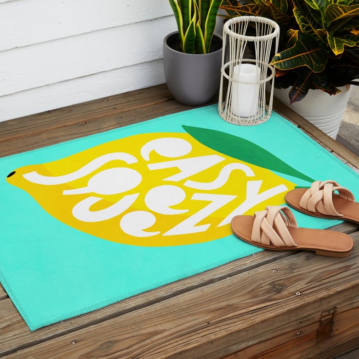 Big Fruit Lemon 'Easy Squeezy' Typographic pun  Outdoor Rug Gallery Image 2