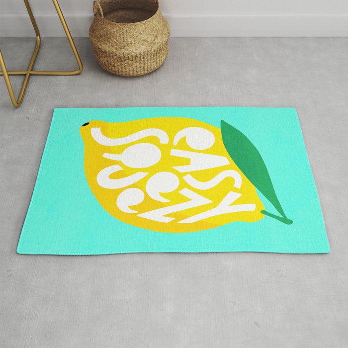 Big Fruit Lemon 'Easy Squeezy' Typographic pun  Rug Gallery Image 1