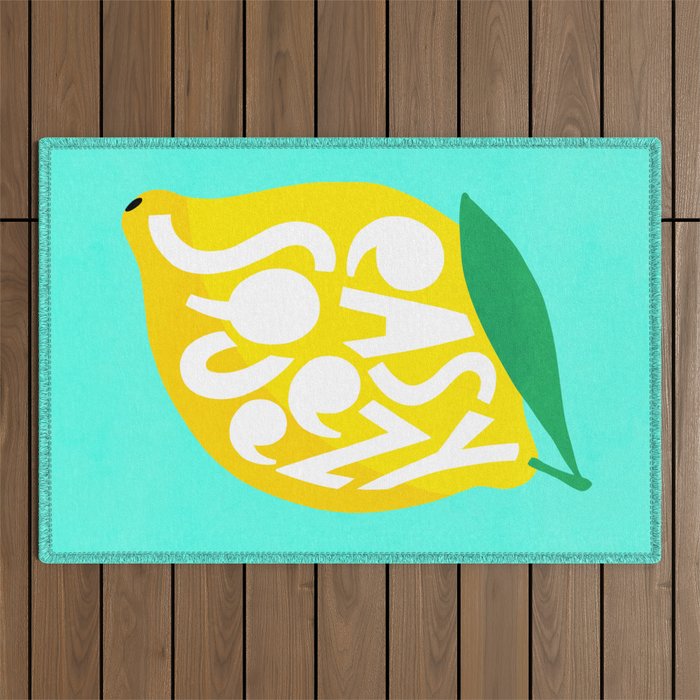 Big Fruit Lemon 'Easy Squeezy' Typographic pun  Outdoor Rug Gallery Image 1