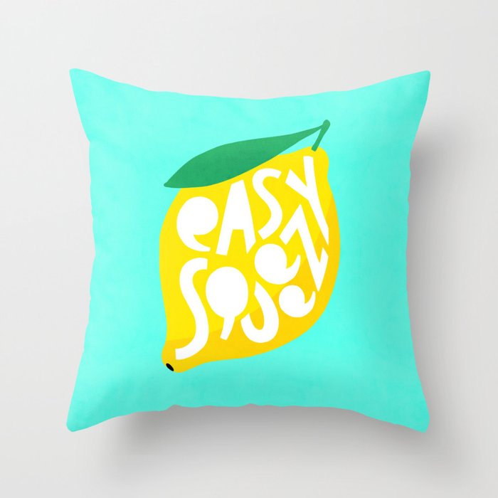 Big Fruit Lemon 'Easy Squeezy' Typographic pun  Throw Pillow Gallery Image 1