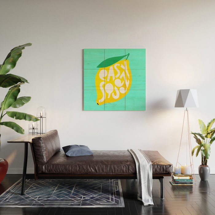 Big Fruit Lemon 'Easy Squeezy' Typographic pun  Wood Wall Art Gallery Image 2