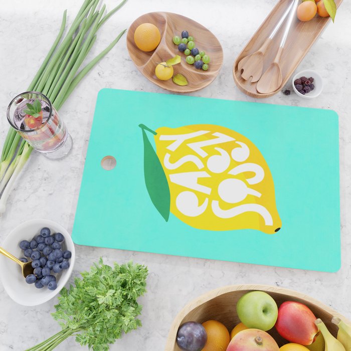 Big Fruit Lemon 'Easy Squeezy' Typographic pun  Cutting Board Gallery Image 2