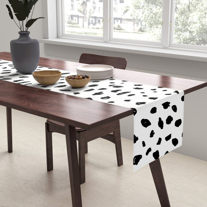 Black geometrical hand painted polka dots confetti pattern Table Runner Gallery Image 2