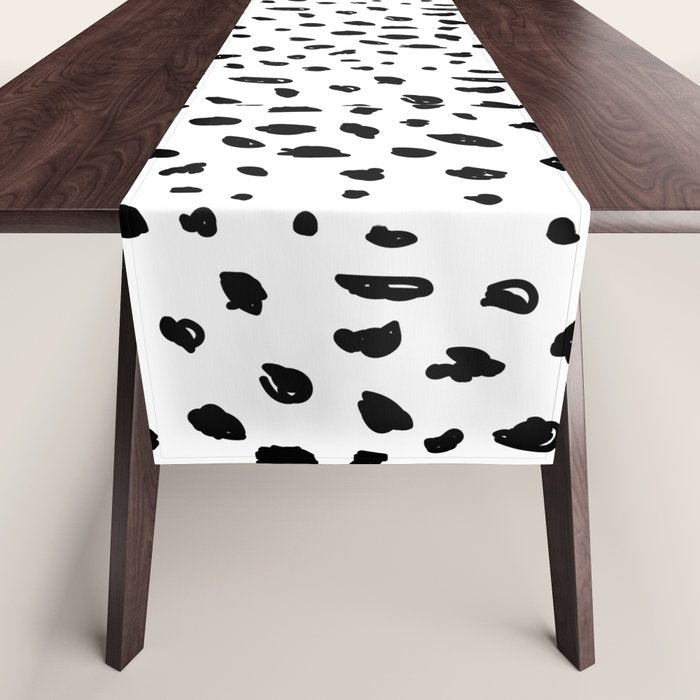 Black geometrical hand painted polka dots confetti pattern Table Runner Gallery Image 1