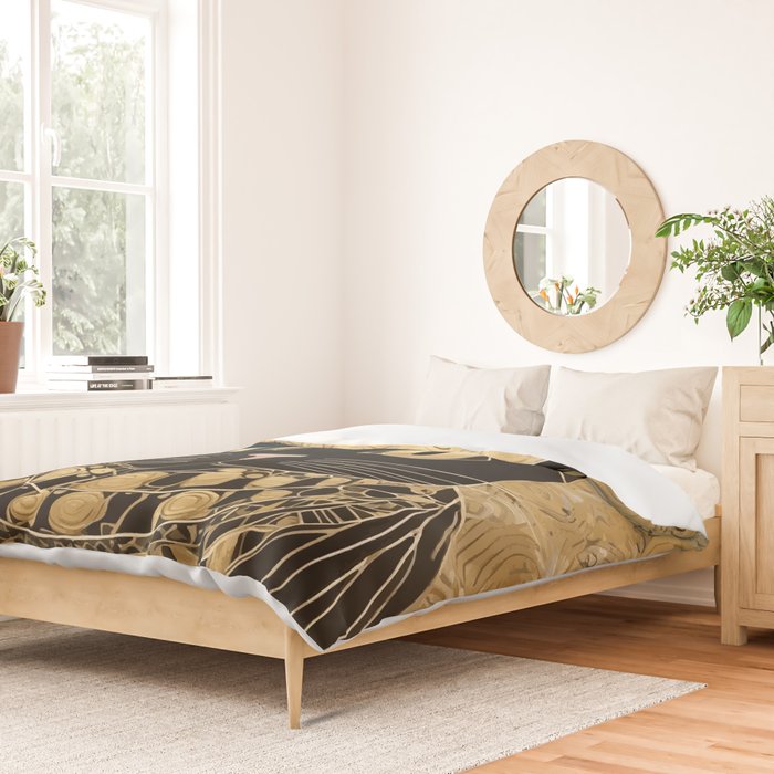 Black and Gold Klimt Cat in Egyptian Costume Duvet Cover Gallery Image 2