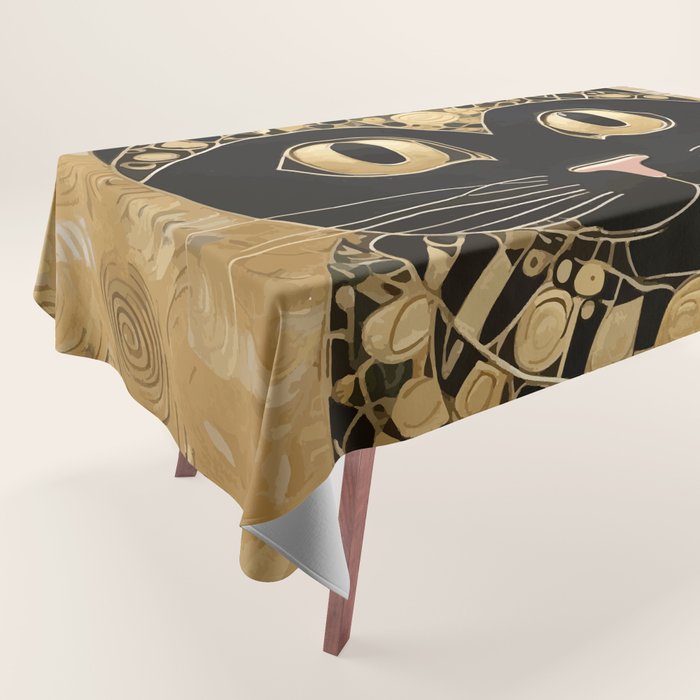 Black and Gold Klimt Cat in Egyptian Costume Tablecloth Gallery Image 1
