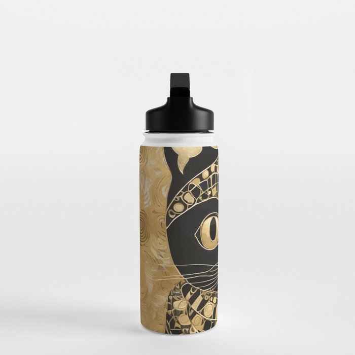 Black and Gold Klimt Cat in Egyptian Costume Water Bottle Gallery Image 3