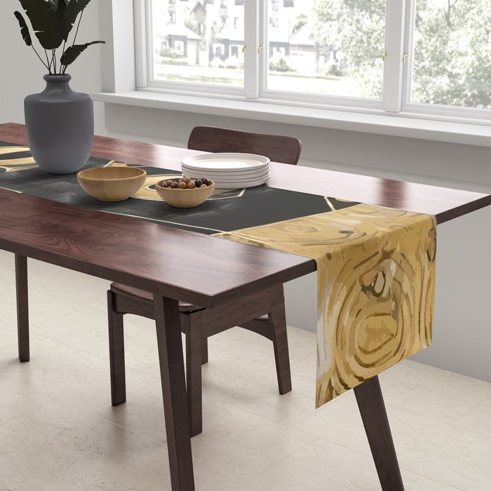 Black and Gold Klimt Cat in Egyptian Costume Table Runner Gallery Image 2