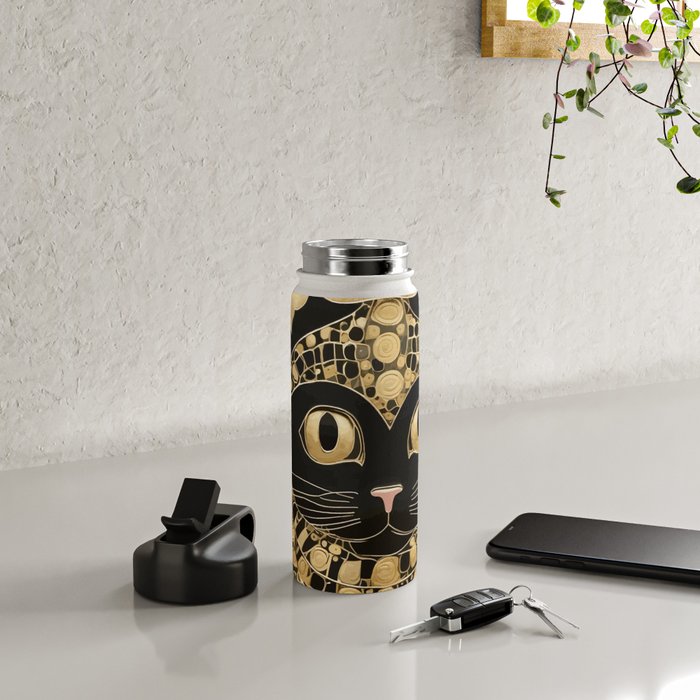 Black and Gold Klimt Cat in Egyptian Costume Water Bottle Gallery Image 4