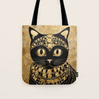 Black and Gold Klimt Cat in Egyptian Costume Tote Bag Gallery Image 1