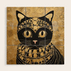 Black and Gold Klimt Cat in Egyptian Costume Wood Wall Art Gallery Image 1