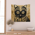 Black and Gold Klimt Cat in Egyptian Costume Wall Tapestry Gallery Image 2