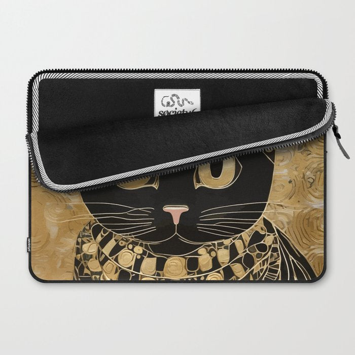 Black and Gold Klimt Cat in Egyptian Costume Laptop Sleeve Gallery Image 2