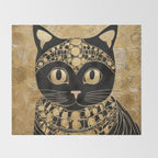 Black and Gold Klimt Cat in Egyptian Costume Throw Blanket Gallery Image 2