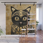 Black and Gold Klimt Cat in Egyptian Costume Wall Mural Gallery Image 1