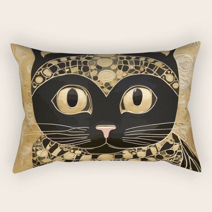 Black and Gold Klimt Cat in Egyptian Costume Rectangular Pillow Gallery Image 2