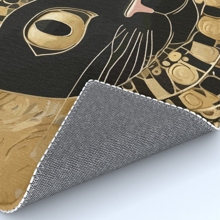 Black and Gold Klimt Cat in Egyptian Costume Rug Gallery Image 4