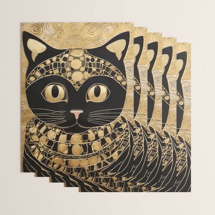 Black and Gold Klimt Cat in Egyptian Costume Wrapping Paper Gallery Image 3