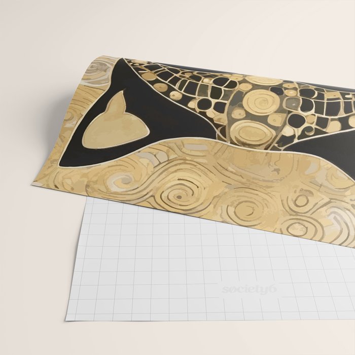 Black and Gold Klimt Cat in Egyptian Costume Wrapping Paper Gallery Image 2