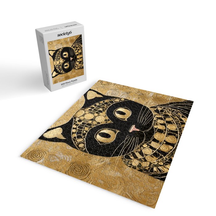 Black and Gold Klimt Cat in Egyptian Costume Jigsaw Puzzle Gallery Image 2