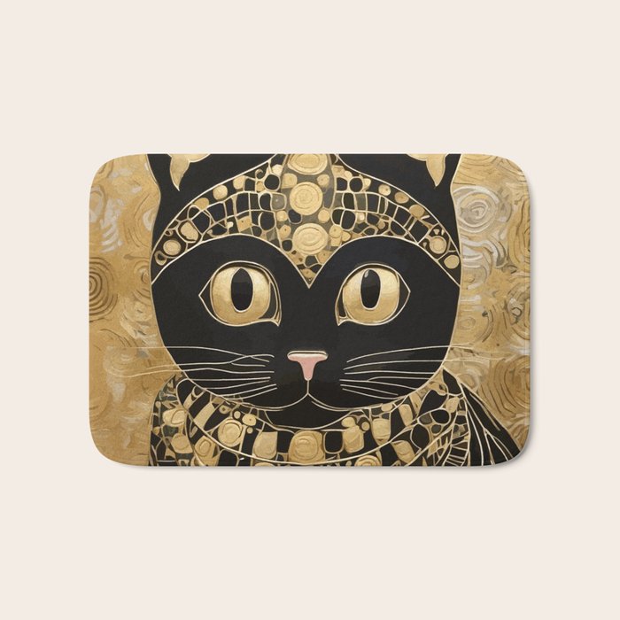 Black and Gold Klimt Cat in Egyptian Costume Bath Mat Gallery Image 1