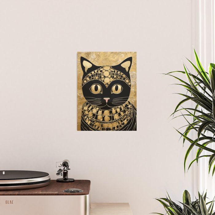 Black and Gold Klimt Cat in Egyptian Costume Poster Gallery Image 2
