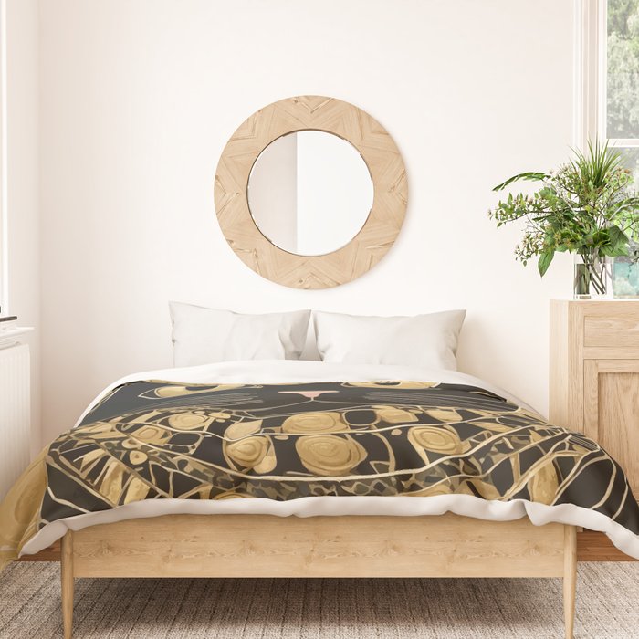 Black and Gold Klimt Cat in Egyptian Costume Duvet Cover Gallery Image 3