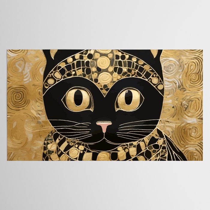 Black and Gold Klimt Cat in Egyptian Costume Tablecloth Gallery Image 2