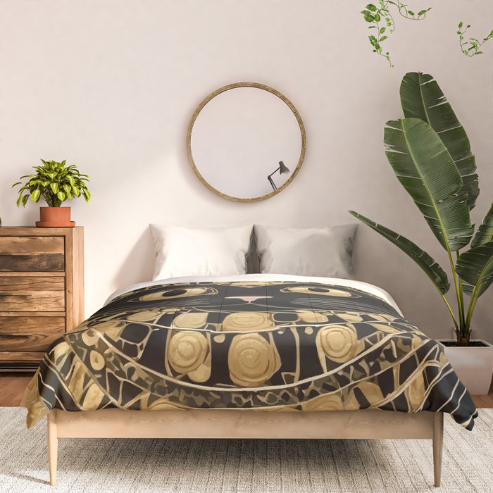 Black and Gold Klimt Cat in Egyptian Costume Comforter Gallery Image 3