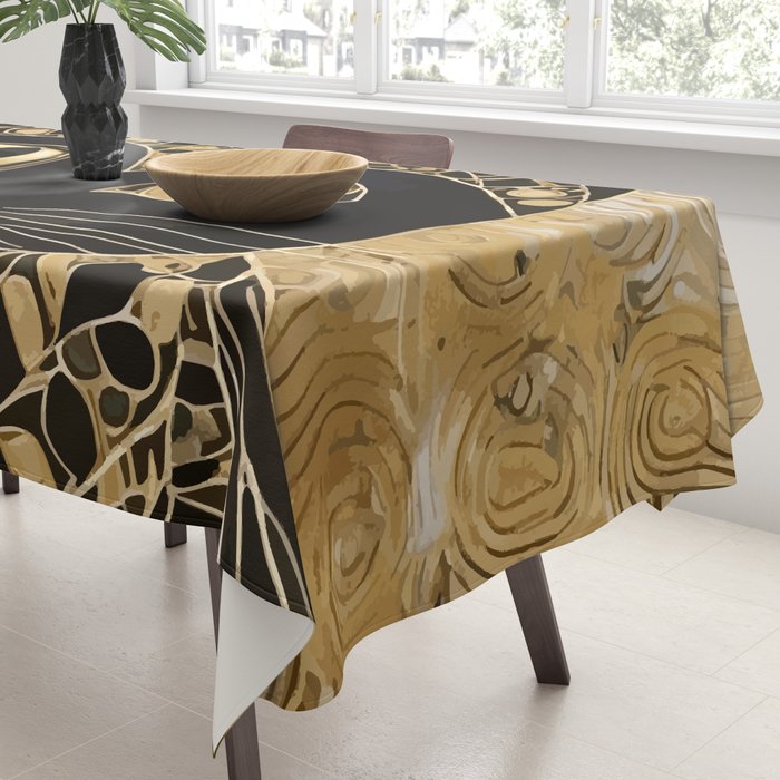 Black and Gold Klimt Cat in Egyptian Costume Tablecloth Gallery Image 3