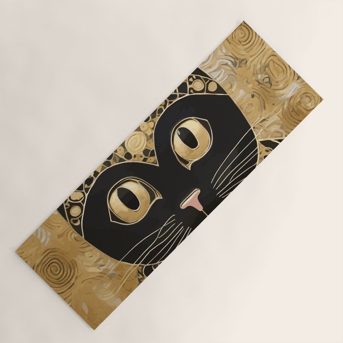 Black and Gold Klimt Cat in Egyptian Costume Yoga Mat Gallery Image 1