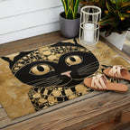 Black and Gold Klimt Cat in Egyptian Costume Outdoor Rug Gallery Image 2