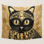 Black and Gold Klimt Cat in Egyptian Costume Wall Tapestry Gallery Image 4
