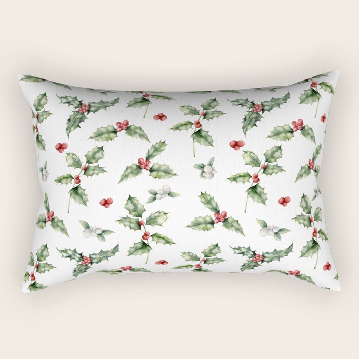 Christmas Holly Rectangular Pillow Gallery Image 2