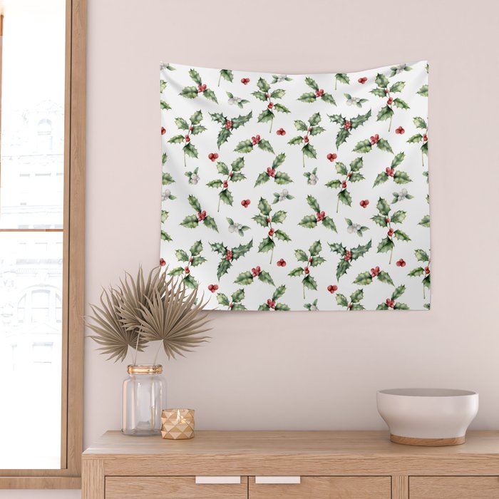 Christmas Holly Wall Tapestry Gallery Image 2