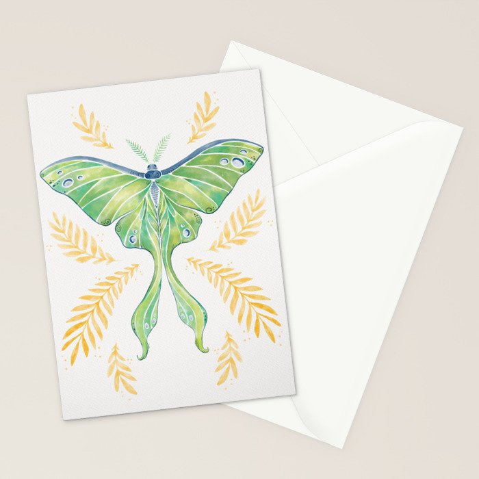 Watercolor Luna Moth Stationery Card Gallery Image 2